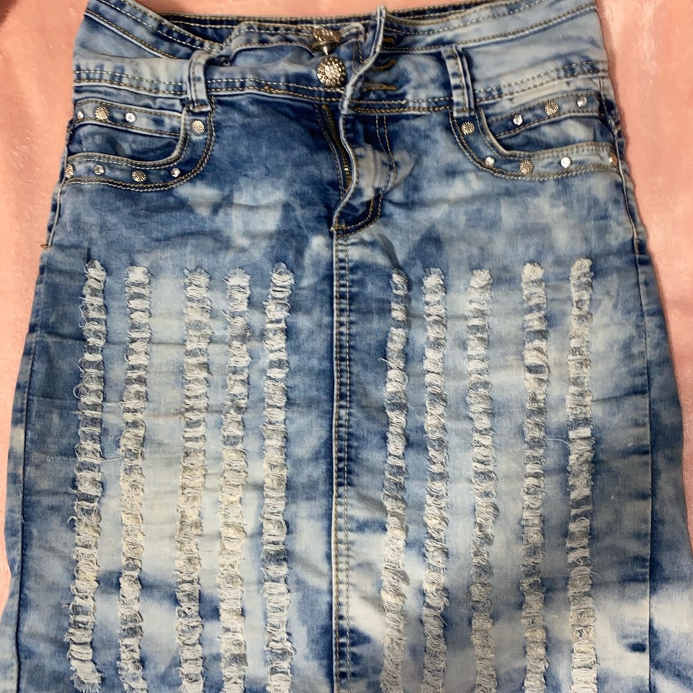 Ripped blue Jean skirt